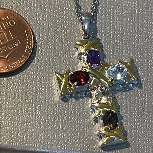 Elegant Multicolor Gemstone Cross Pendant Necklace